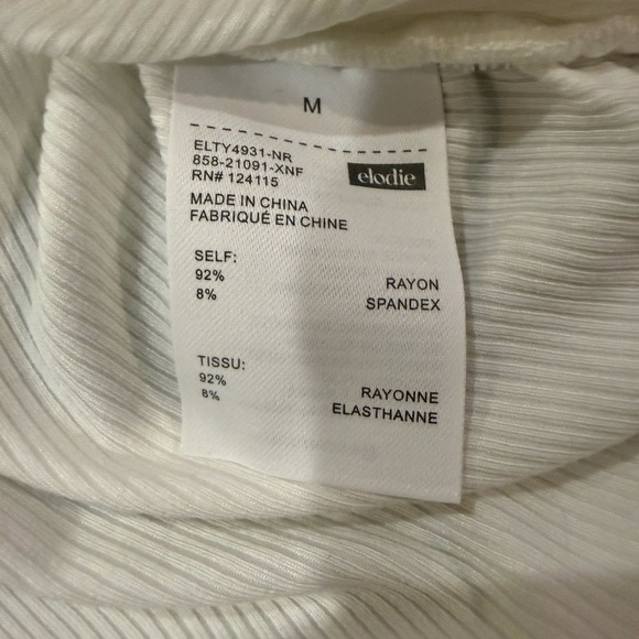 NWT Elodie White Ribbed Square Neck Ruched Long Sleeve Top M - Picture 5 of 5